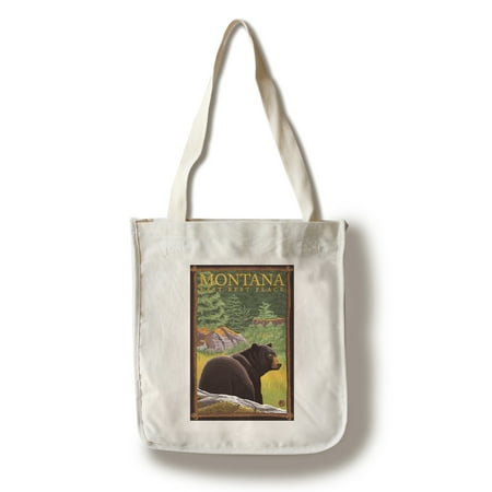 Montana, Last Best Place - Bear in Forest - Lantern Press Artwork (100% Cotton Tote Bag -