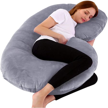 Karmas Product C-Shape Pregnancy Pillow for Pregnant Women Side Sleeping, 53-inch Maternity Pillow with Washable Velvet Cover Nursing Support Cushion, Support for Back, Hips, Legs, Belly, Gray