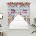 thumbnail image 2 of Swag Valance Curtains for Windows, Spring Gnomes Light Filtering Kitchen Curtains with Rod Pocket, Farmhhouse Floral Botanical Blue Plaid Window Treatment Valances for Living Room, 28x36 - 2 PCS, 2 of 9
