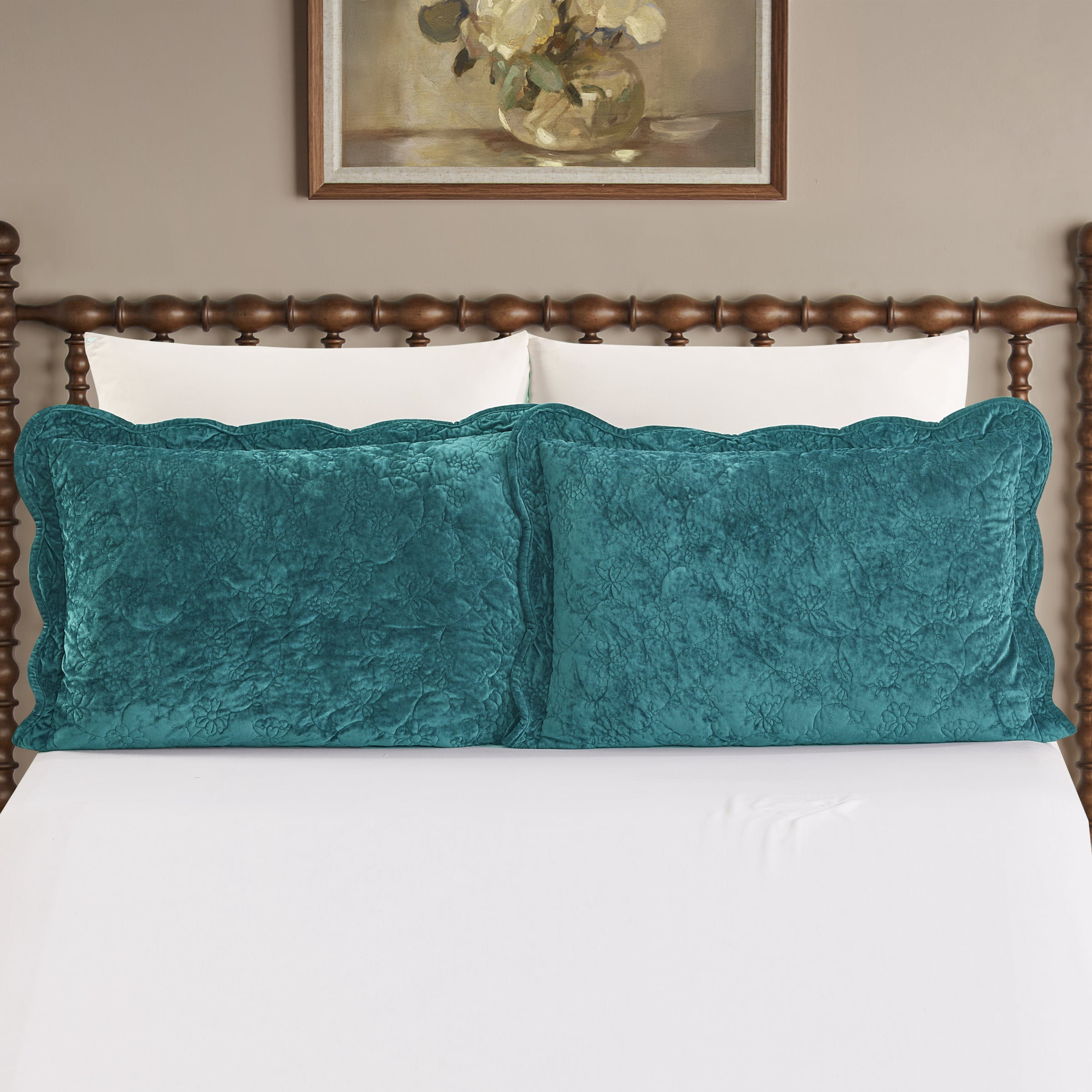The Pioneer Woman Eloise Floral Velvet Pillow Shams, Standard, Hawaiian Blue, 2 Pack