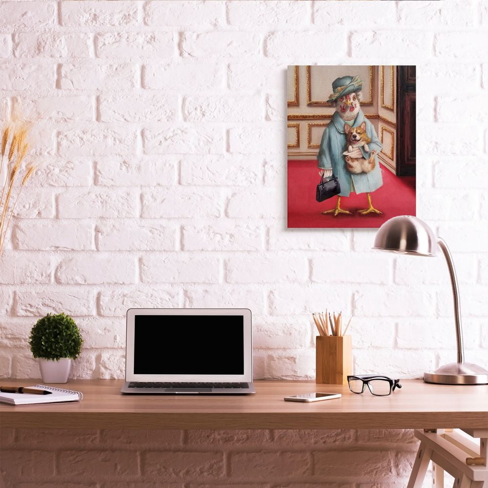 Stupell Industries Queen Chicken with Corgi Regal Animal Humor Canvas Wall Art Design by Lucia Heffernan, 24" x 30"