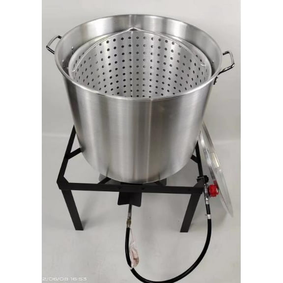 M optimized 100Qt Seafood Boil Pot, 11,0000 BTU Aluminum Outdoor Seafood Boil Kit， Seafood Boil Pot with Strainer Basket, Propane Stove Burner for Outdoor Cooking Seafood Shrimp, Crab, Crawfish