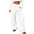 thumbnail image 6 of Women'S Fleece Lined Sweatpants Foldover Waistband Drawstring Wide Leg Sweat Pants Fashion Lounge Pants With Pockets, 6 of 8