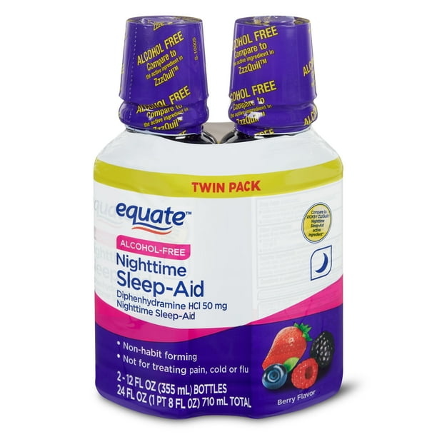 Equate AlcoholFree Nighttime Sleep Aid, Berry Flavor, Twin Pack