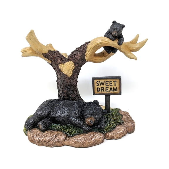 Sleeping Bear on Branch Statue - Bear Figurine Home Decor, Wildlife-Inspired Lodge Cabin Decoration, Woodland Bear Statue, Rustic Bear Sculpture, for Nature and Animal Lovers