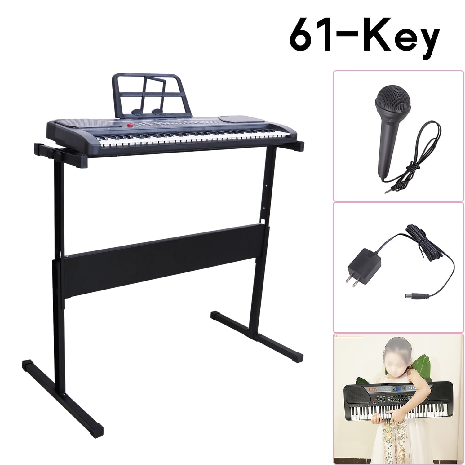 61-Key Full Musical Electronic Keyboard Piano with Stand, Stool