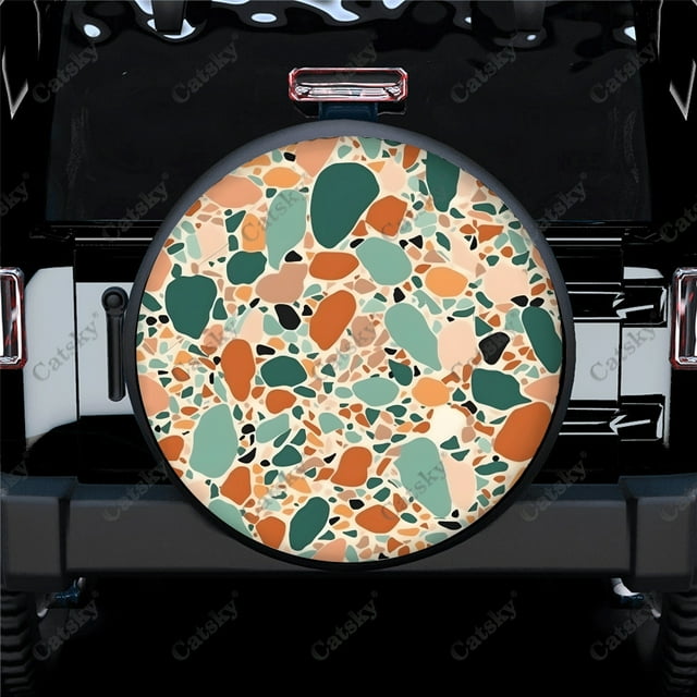 Tranquil Terrazzo Pattern Polyester Universal Spare Wheel Tire Cover Wheel Covers for Trailer RV SUV Truck Camper
