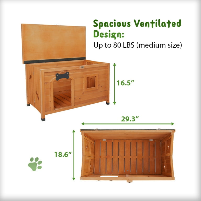 Front Row Weatherproof Foldable Wood Dog House for Small to XL