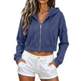 thumbnail image 2 of Puliio Womens Cropped Full Zip Hoodies Casual Long Sleeve Hooded Sweatshirts with Side Pockets, 2 of 6
