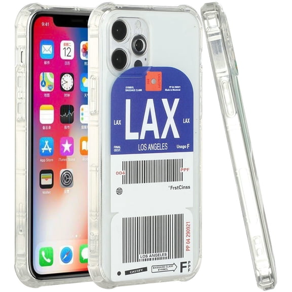 for Apple iPhone 12 Pro Max (6.7") Airplane Travel Boarding Pass Tags Design Clear TPU Bumper Shockproof Protective Cover ,Xpm Phone Case [LAX - Los Angeles]