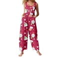 thumbnail image 2 of Christmas Womens Jumpsuits Snowflake Printed Rompers Spaghetti Strap Jumpsuits Santa Outfits Loose Overalls with Pocket, 2 of 5