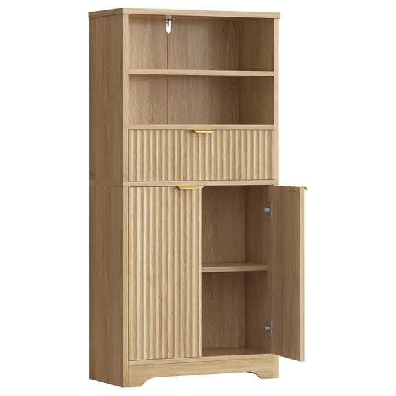 Tall Storage Cabinet with Adjustable Shelves, Fluted Kitchen Pantry Cabinet, Entryway Cupboard for Home Office