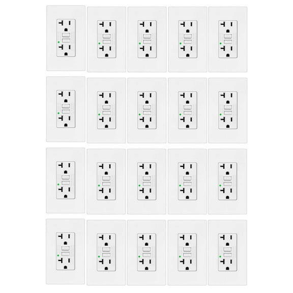 GREENCYCLE GFCI 20Amp Outlet Non-TR,20PK 20A/125V GFCI Outlets White, Decor Receptacle with LED Indicator, Decorative Wall Plates, Screws Included, Residential and Commercial Grade, ETL Certified