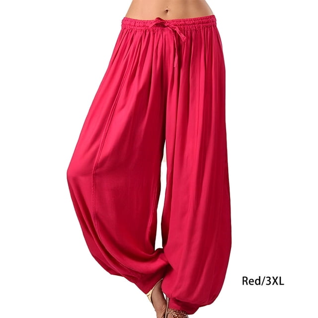 thinsony Pantalon Lanterne Large pour Femmes Grande Taille, Rouge, 3TG