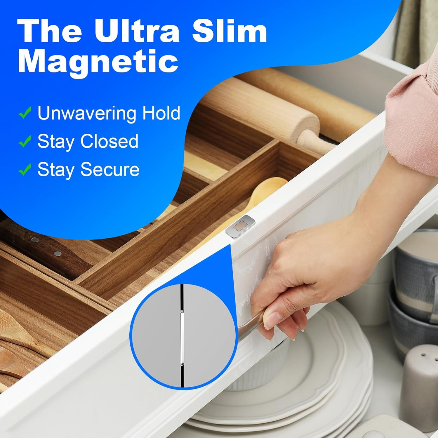 10 Pack Magnetic Cabinet Door Catch, Ultra Thin Cabinet Door Magnets, Adhesive Drawer Magnets to Stay Closed, Stainless Steel Cabinet Latch Easy to Install with Double Sided Tape