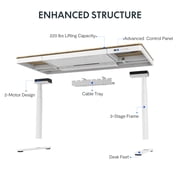FLEXISPOT Q8 55x28 Wireless Charging Dual Motors Standing Desk with Drawers, White and Bamboo Top Height Adjustable Desk with Cable Management Tray