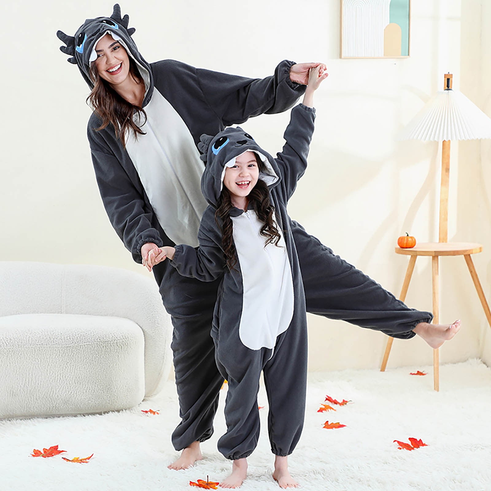 YUEHUA Adult Womens Onesie Animal One Piece Pajamas Christmas Dragon Cos-tume for Men Hooded Onesie Pajamas Cute Fuzzy Sleepwear Winter Warm Romper Outfits