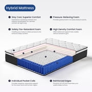 Full Mattress, 10 Memory Foam Mattress in a Box, Pocket Spring Mattress with Cooler Sleep and Pressure Relief, 54*75