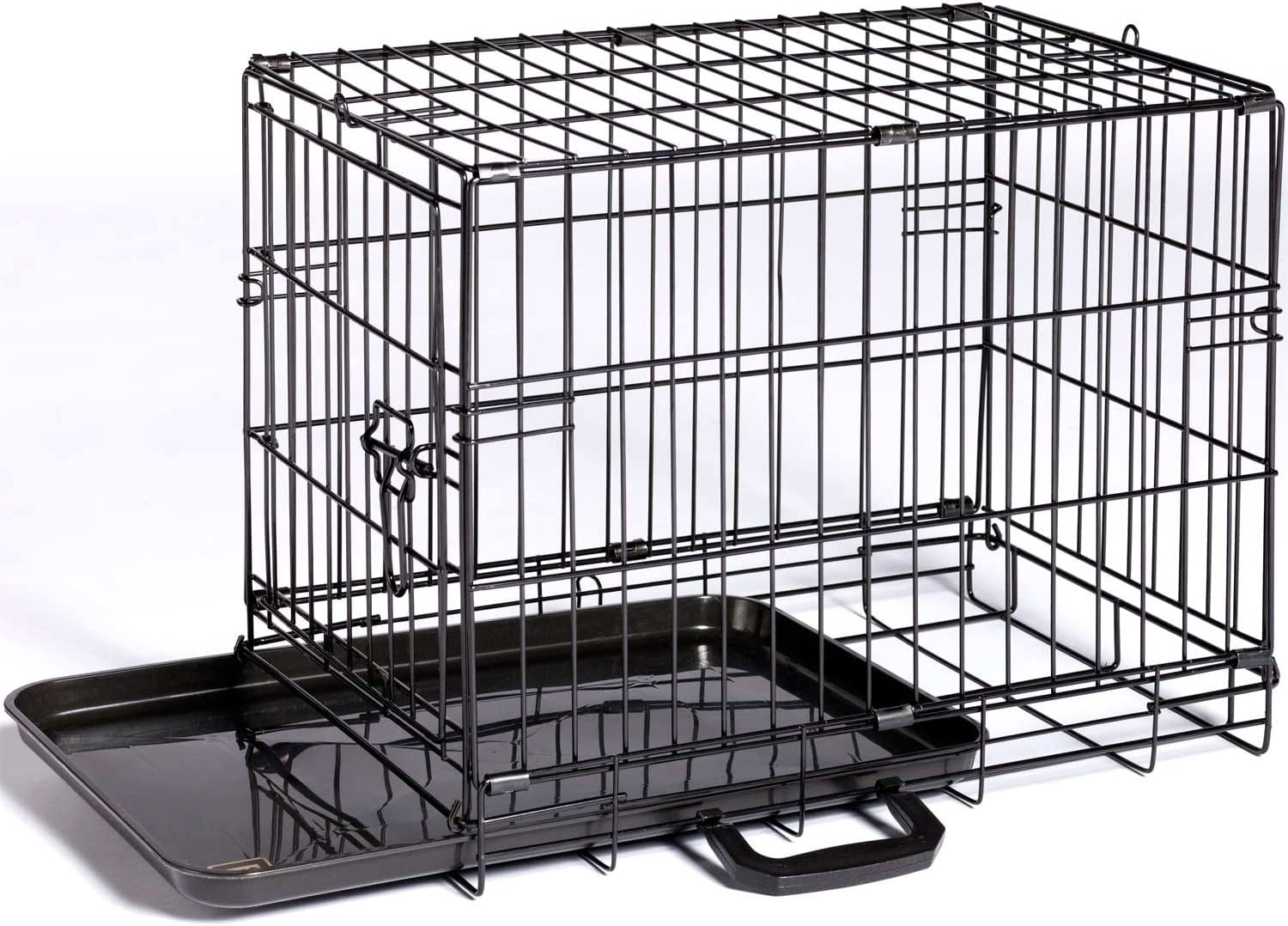 MONGJI Home On-The-Go Single Door Dog Crate - Extra Extra Small Collapsible Dog Cage for Travel, Indoor, and Outdoor Use, Foldable Kennel Design, Deep Plastic Pan - XXS, Black