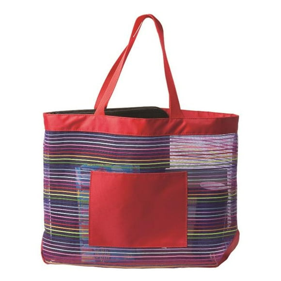 Le Sac Fourre-Tout à Rayures en Maille The Socialite - Rouge avec des Rayures Colorées Tel Qu'illustré