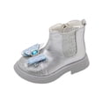 thumbnail image 1 of PEASKJP Girls Heeled Booties Patent Combat Work Boots with Side Zipper, Silver 34, 1 of 3
