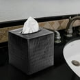 thumbnail image 5 of Monarch Abode Tissue Box Cover, Hand Hammered, Metal, Square Tissue Box Holder, Black, 5 of 11