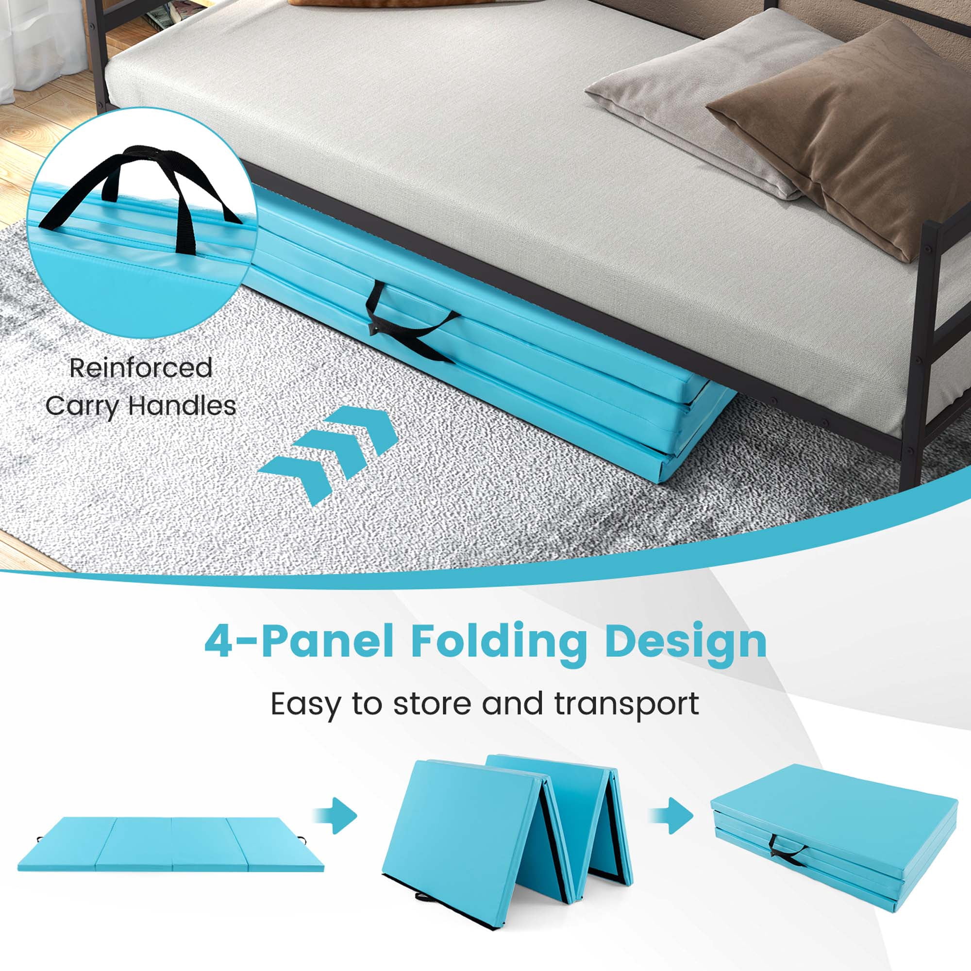 Costway 10' x 4' x 2" 4-Panel Folding Exercise Mat with Carrying Handles for Gym Yoga Blue