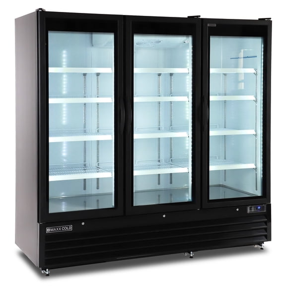 Maxx Cold Triple Door Merchandiser Freezer, Black Exterior, 72 cuft