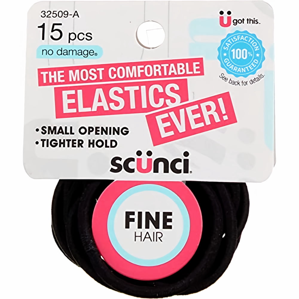 Scunci Black Fine Hair Elastics (Pack of 18)
