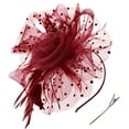 thumbnail image 1 of Elegant Faux Feather Mesh Fascinator Hat with Flower Embellishments.（crimson）, 1 of 5