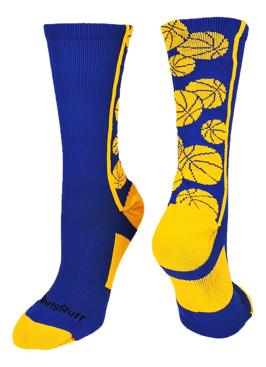 Crazy Basketball Logo Crew Socks (Royal/Gold, Large) Royal/Gold,Large