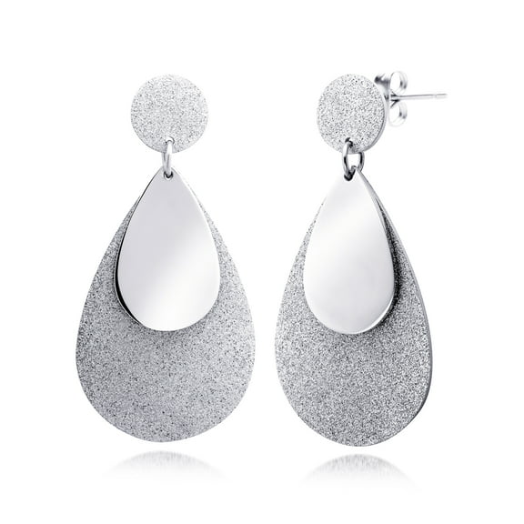 555Jewelry Womens Stainless Steel Teardrop Water Dangle Hanging Metal Shiny Post Stud Push Back Pierced Statement Party Trendy Lightweight Fashion Jewelry Accessory Earrings, Silver