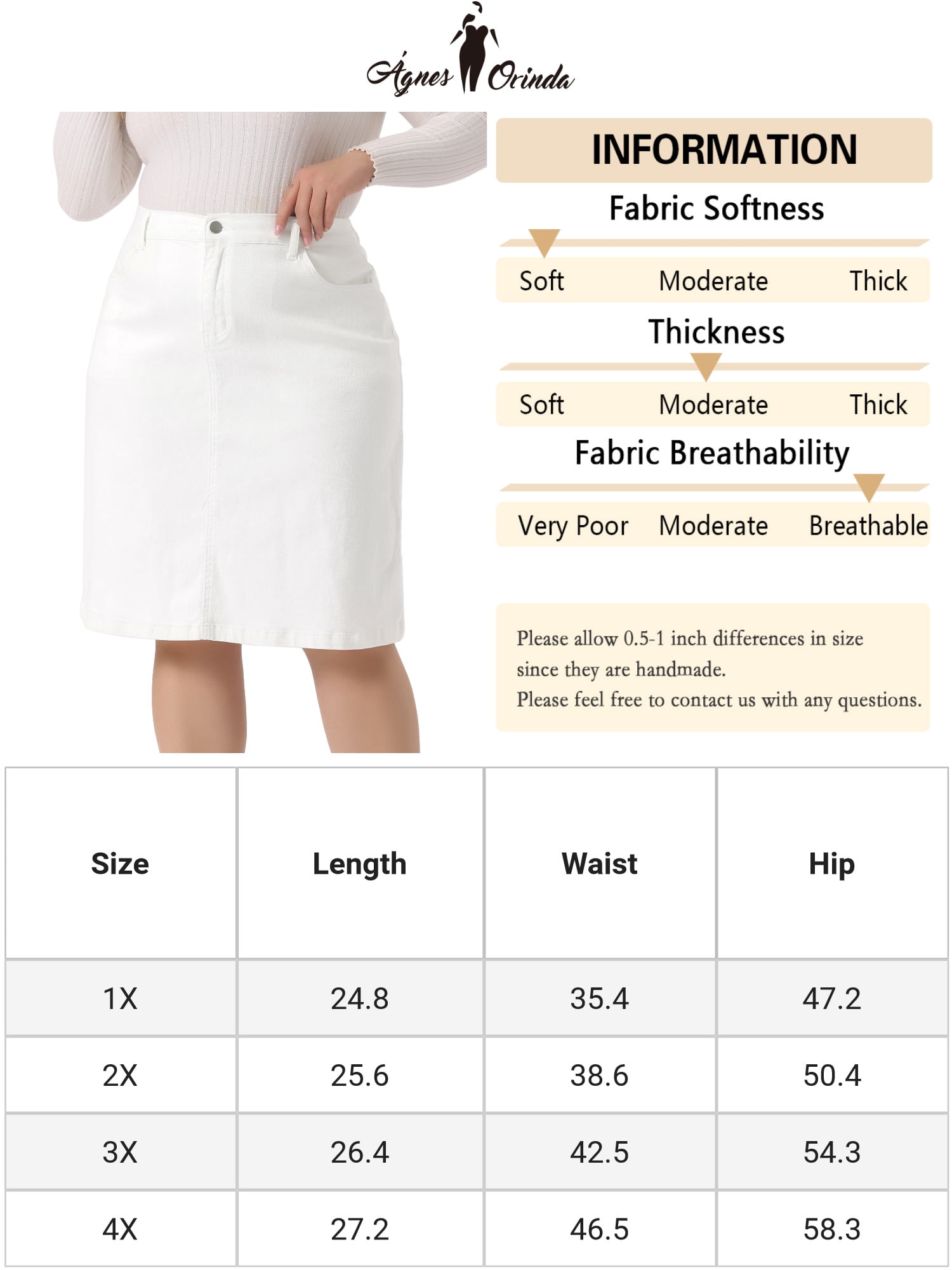 Unique Bargains Women's Plus Size Denim Elastic Waist Back Vent Jeans Skirts 3X White