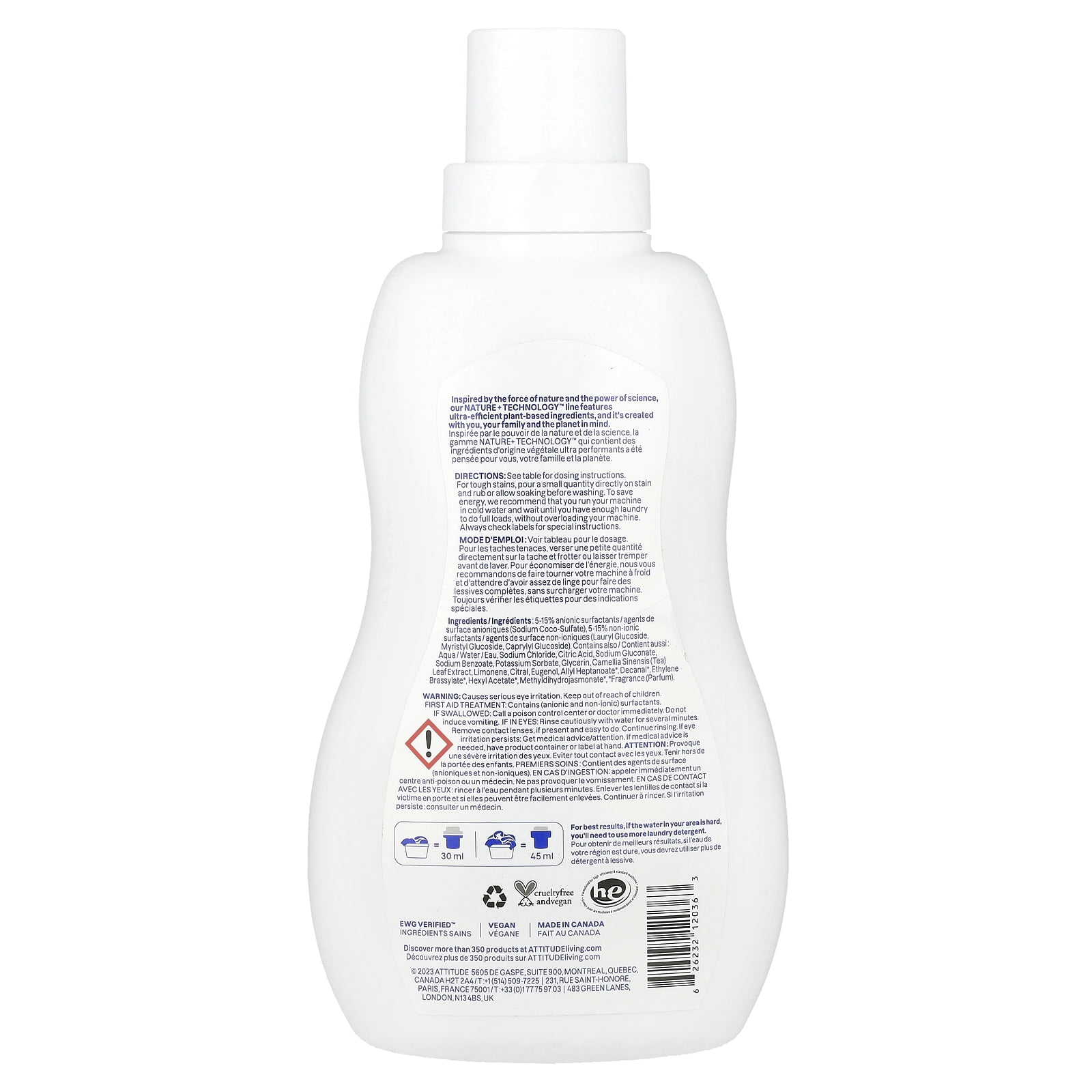 ATTITUDE Laundry Detergent, Pink Grapefruit, 35.2 fl oz (1.04 l)