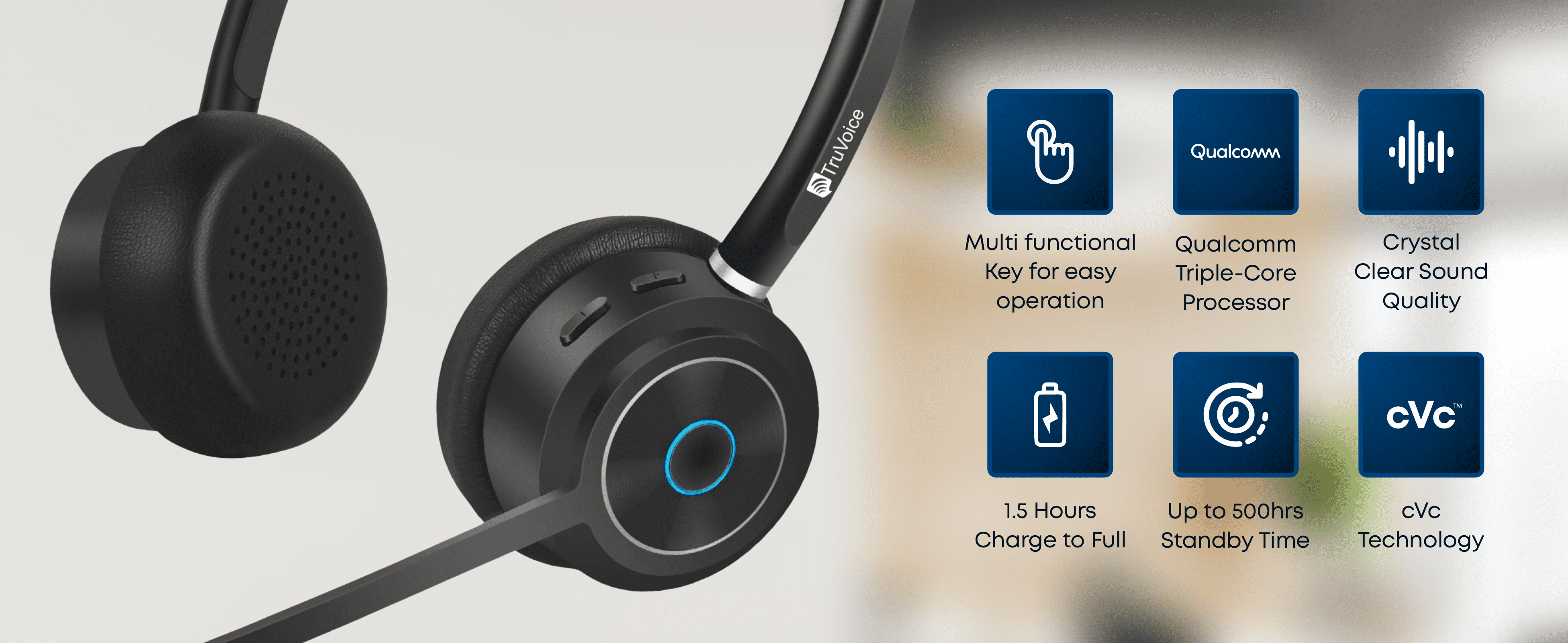TruVoice BT85 Bluetooth Wireless Headset with V5.2 USB Dongle | Noise Suppression Speakers and NC Microphone | Fast Charging with 22 Hour Continous Talk Time - Connects with 2 Devices Simulataneously