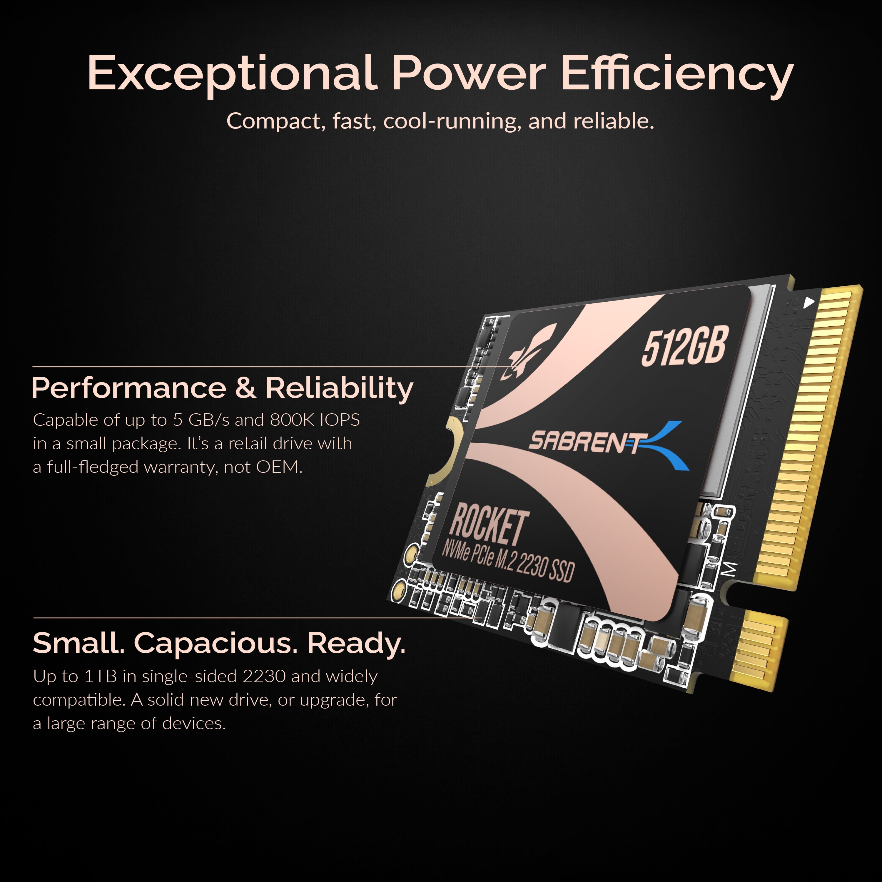 SABRENT Rocket 2230 NVMe 4.0 512GB High Performance PCIe 4.0 M.2 2230 SSD  [SB-2130-512]