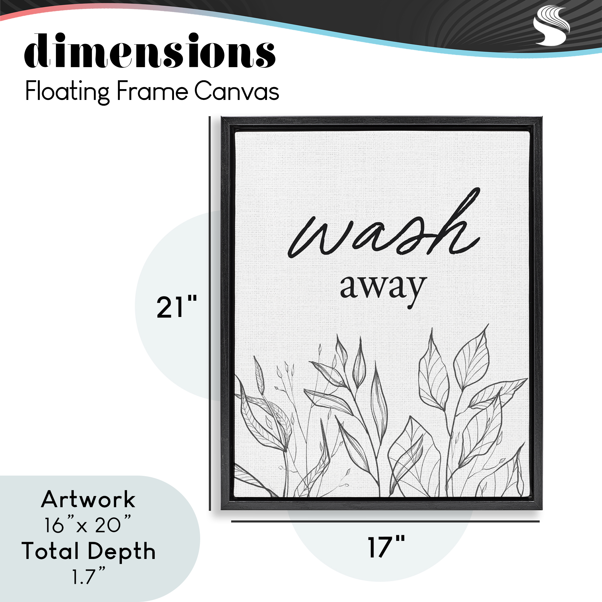 Minimalist Leaves Wash Away Black Framed Floater Canvas Wall Art, design by Lettered and Lined