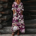 thumbnail image 1 of Heisall 2026 Printemps Été Bohème à Imprimé Floral Robe Maxi en Lin Col en V Manches Chauve-Souris Caftan Ample Robes avec Poches, 1 of 7