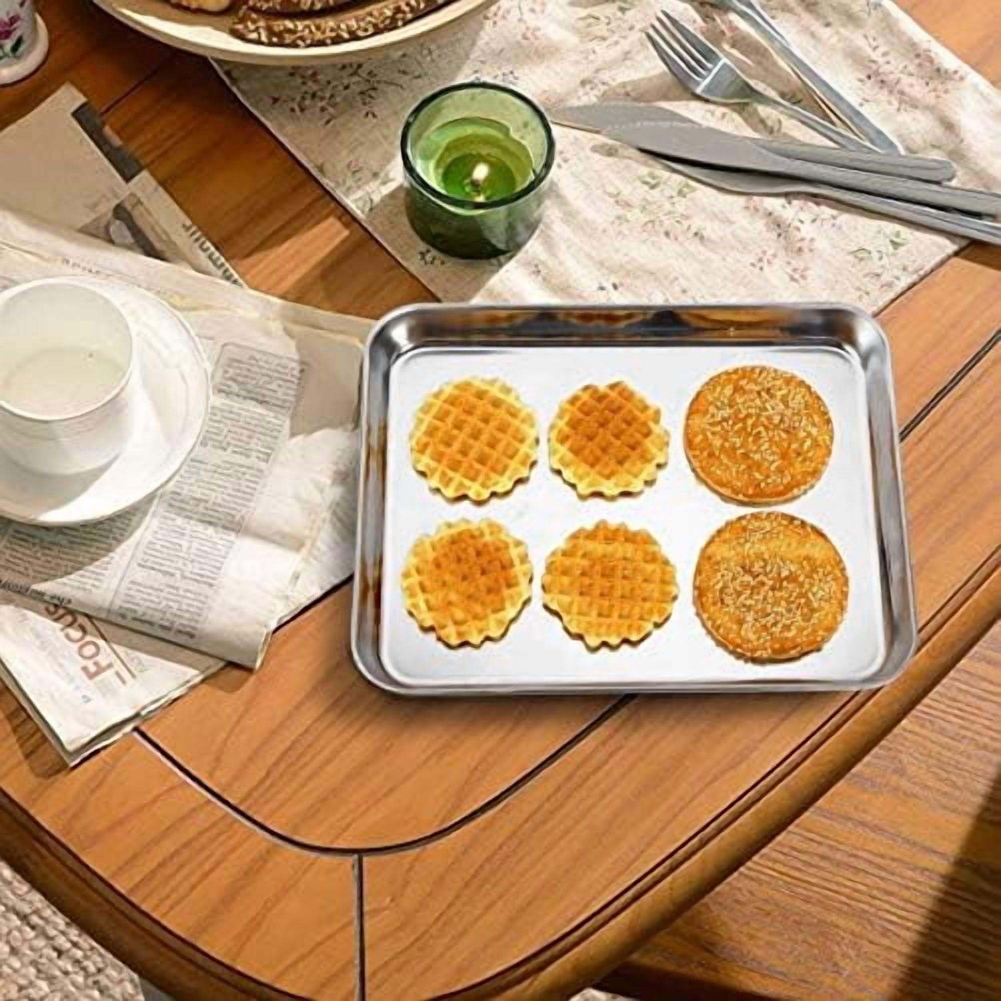 Baking Sheet with Rack Set [2 Pans + 2 Racks],  Stainless Steel Cookie Sheet Baking Pan Tray with Cooling Rack, Size 9 x 7 x 1 Inch, Non Toxic & Heavy Duty & Easy Clean