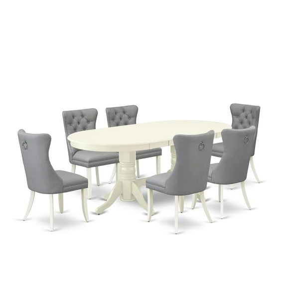 East West Furniture 7 Piece Kitchen Table Set Consists of an Oval Dining Table with Butterfly Leaf