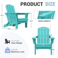 thumbnail image 2 of FUNDAZE Foldable Adirondack Chair, HDPE Wide Seat Outdoor Patio Chair for Garden & Poolside, Turquoise, 2 of 7