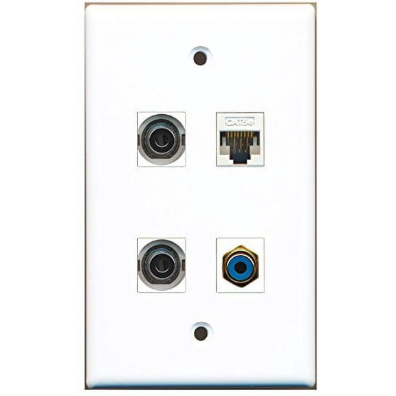 RiteAV - 1 Port RCA Blue 2 Port 3.5mm 1 Port Cat5e Ethernet White Wall Plate
