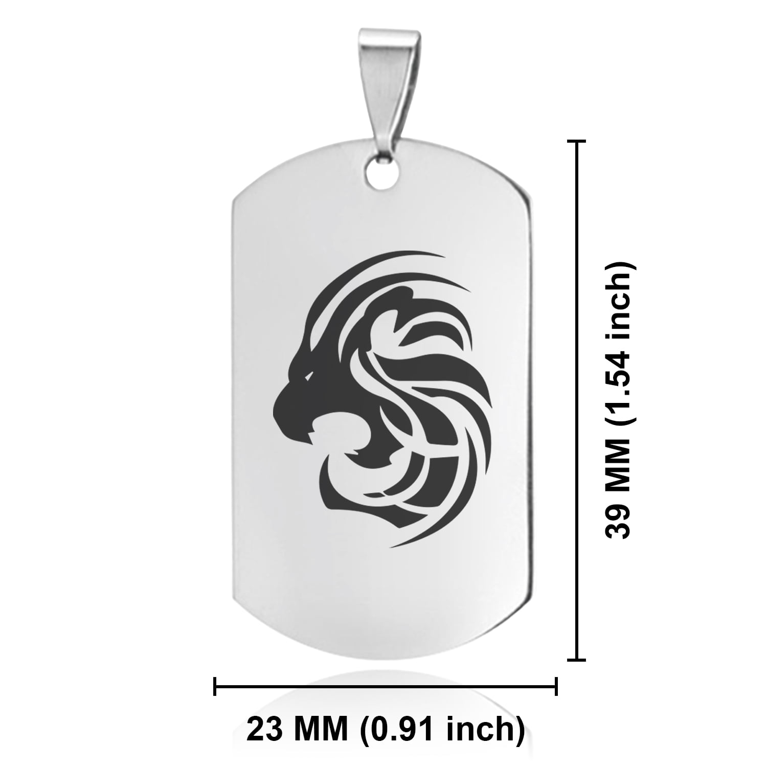 Lion 32mm Dog Tag Pendant Necklace in Sterling Silver with 24K Gold Plate  (1 Line)