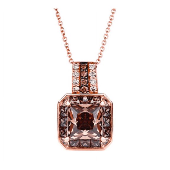 Princess Brown Diamond Halo Pendant Necklace in 14k Rose Gold Finish - Wedding Gift For Wife