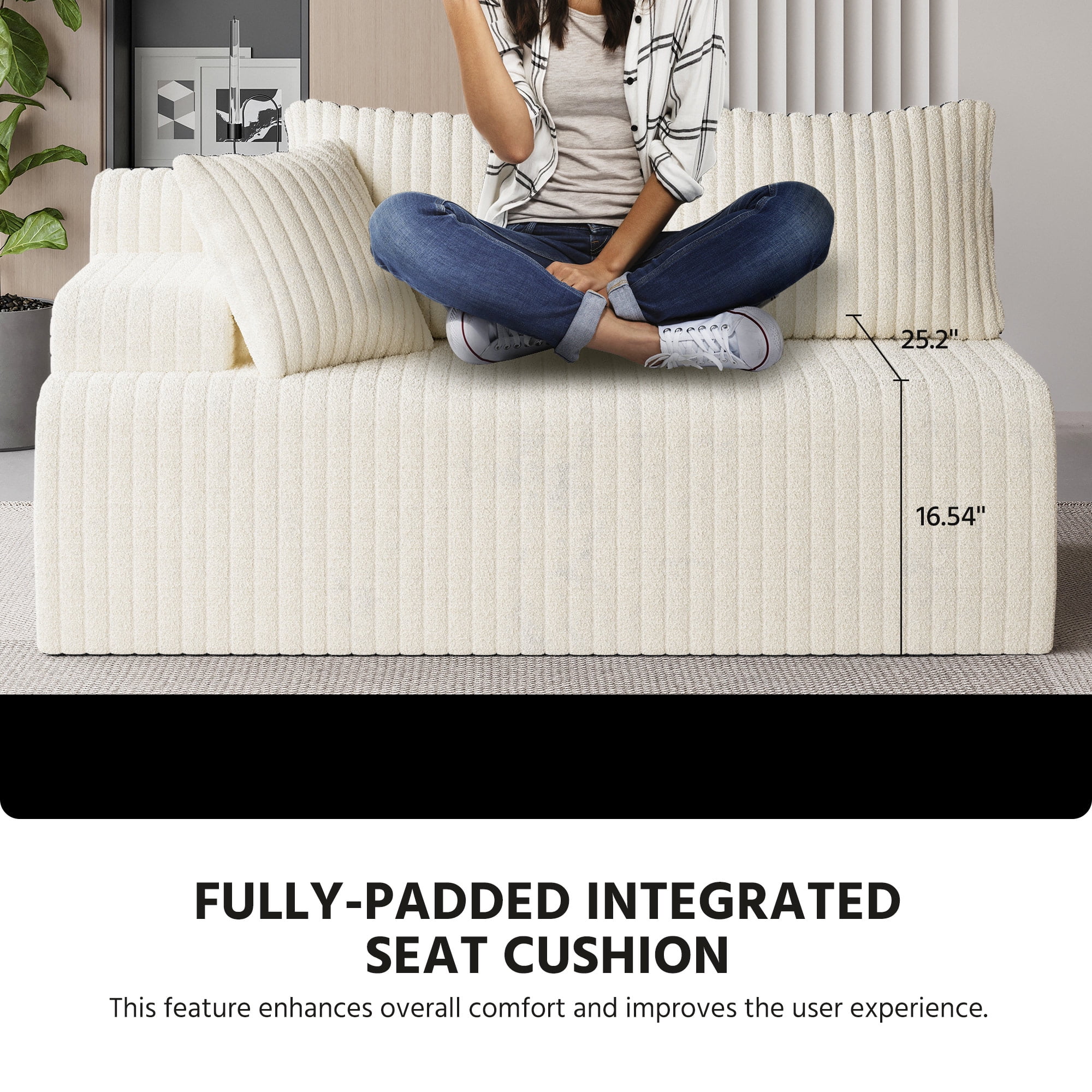 LAUSAINT HOME 96" Boneless Sectional Sofa, L-Shaped Modular Cloud Couch with Deep Seat & Plush Corduroy Fabric, Left Facing Chaise