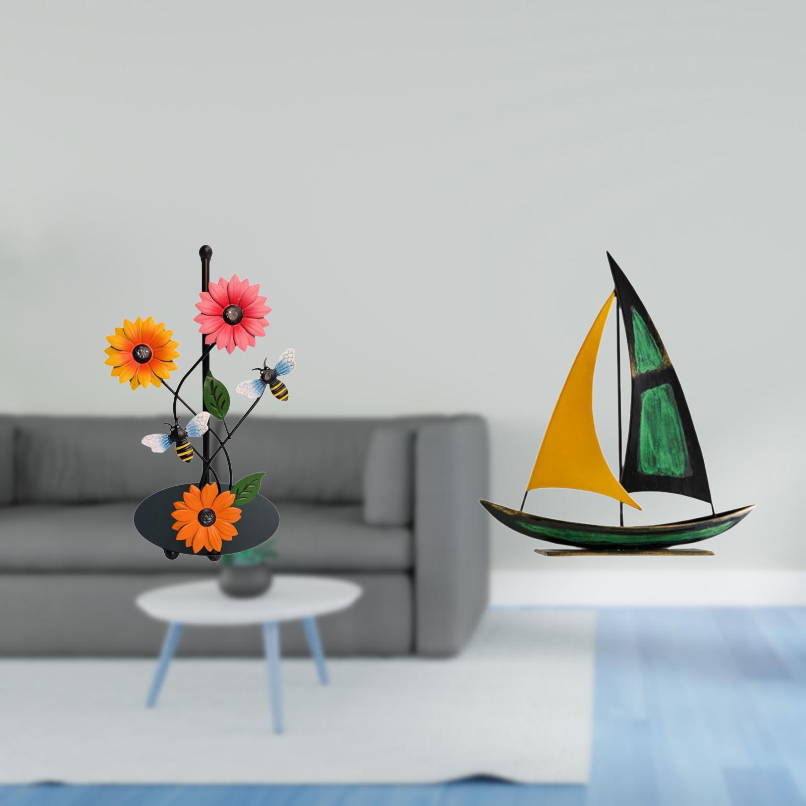 Fiocias Iron Paper Towel Holder Sailboat Sculpture Dispenser Non Slip Vertical Tissue Rack Tabletop Ornament Feng Shui Decor Collection Decorative Figurine Fo
