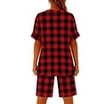 thumbnail image 3 of Oksale Matching Sets Women Clothing 2 Piece Short Sleeve Plaid Shirts Elastic Drawstring Bermuda Shorts Trendy Button V Neck Summer Tops Red 2XL, 3 of 8