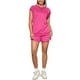 thumbnail image 1 of Conjunto de dos piezas casual de verano para mujeres con mangas cortas y cuello redondo, pantalones cortos con cintura elástica L Rosa intenso, 1 of 1