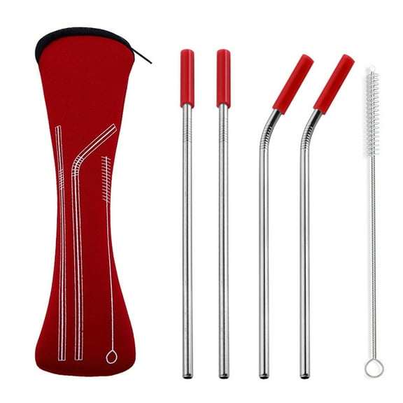Metal Stainless Steel Straws, 4pcs Ultra Long Reusable Metal Drinking Straws for Tall Tumblers Silicone Tips Cover Stainless Steel Straight Bent Drinking Straws