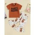 thumbnail image 2 of Suealasg Kids Little Girl Western Outfits Short Sleeve T-Shirt + Cow Print Flare Pants Set 2Pcs Toddler Summer Clothes Set, 2 of 9